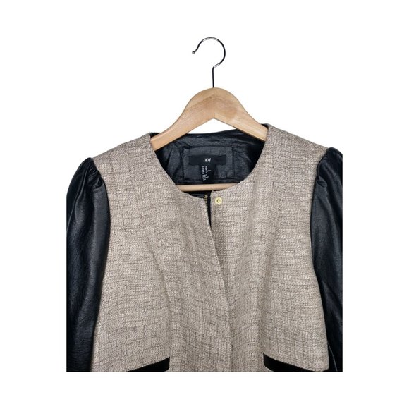 H&M Mixed Media Coat Size 12 Boucle Vegan Leather Topper - Picture 2 of 11